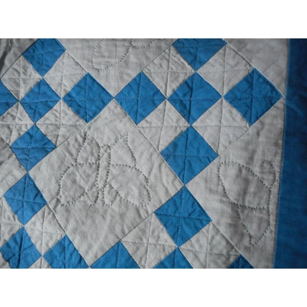 Vintage hand Quilted Wall Hanging Lap Blanket Blue Bayou 1990